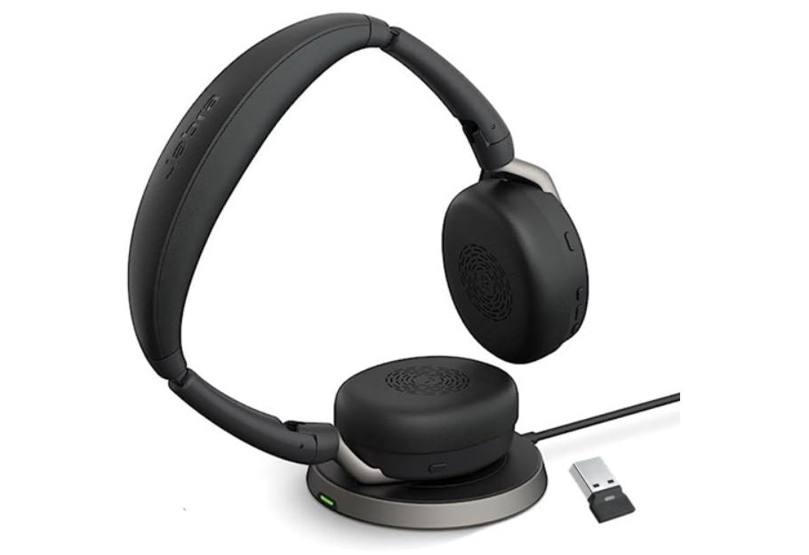 Jabra Evolve2 65 Flex MS Stereo Bluetooth Headset, Link380c USB-C Dongle & Wireless Charging Stand Included, Foldable Design, 2Yr Warranty, ANC 26699-999-889