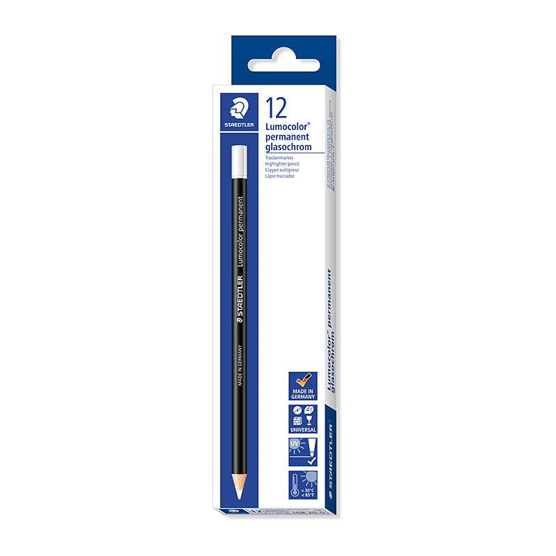 Staedtler Lumocolor permanent glasochrom 108 20 Waterproof Dry marker - Box of 12 - White  - 108 20-0