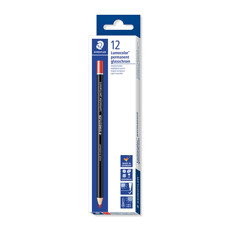 Staedtler Lumocolor permanent glasochrom 108 20 Waterproof Dry marker - Box of 12 - Red  - 108 20-2