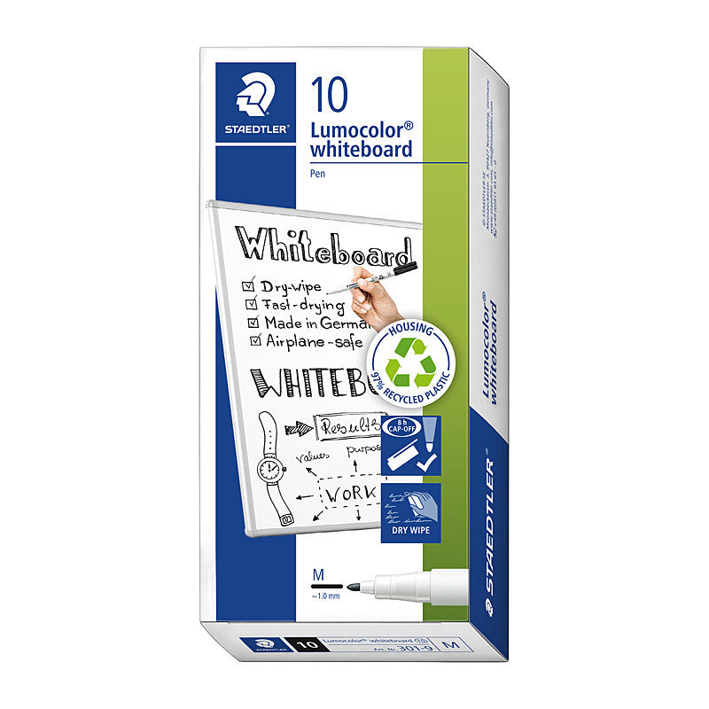 Staedtler LumoColour Whiteboard Marker - Box of 10 - Black  - 301-9