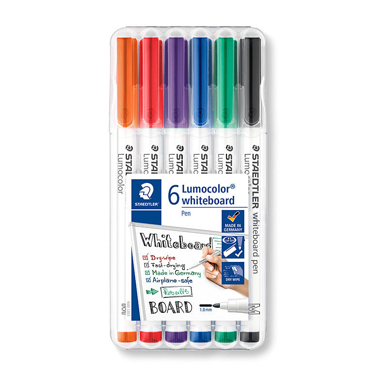 Staedtler LumoColour Whiteboard Markers - Box of 6 - Assorted Colours  - 301 WP6