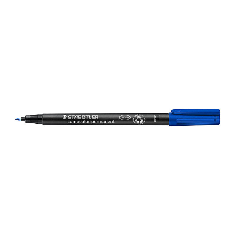 Staedtler Lumocolour 0.6mm Fine Permanent Pen - Box of 10 - Blue  - 318-3