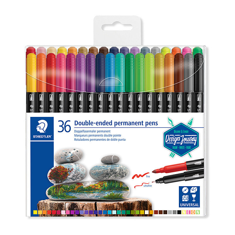 Staedtler Double-Ended 0.5mm & 3mm Permanent Pens - Assorted Colours  - 3187 TB36