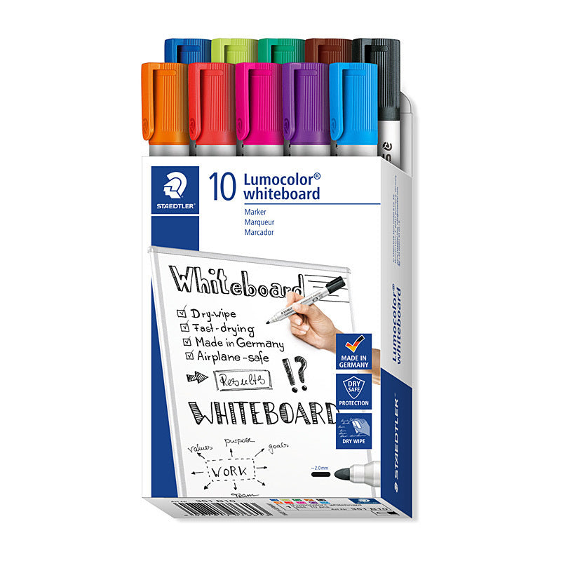 Staedtler Lumocolor Non-Permanent Whiteboard Markers - 10 Pack - Assorted Colours  - 351 B10