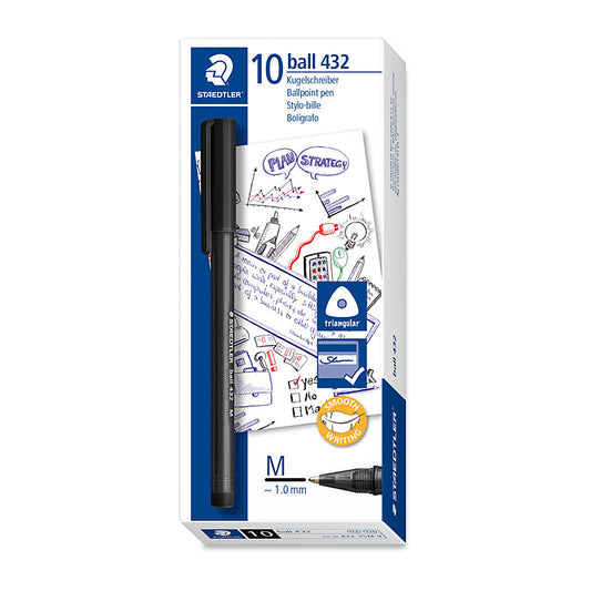 Staedtler Ballpoint 432 M Black Box of 10  - 432 35M-9