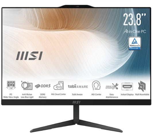 MSI Modern AM242P 1M-1832AU AIO Black, 23.8' Non-Touch, Core 7 150U/D5 2x8G /1TB SSD/WiFi6/Webcam/Height Adjustable/Wired KBM/Win11Pro/3Y Onsite Modern AM242P 1M-1832AU