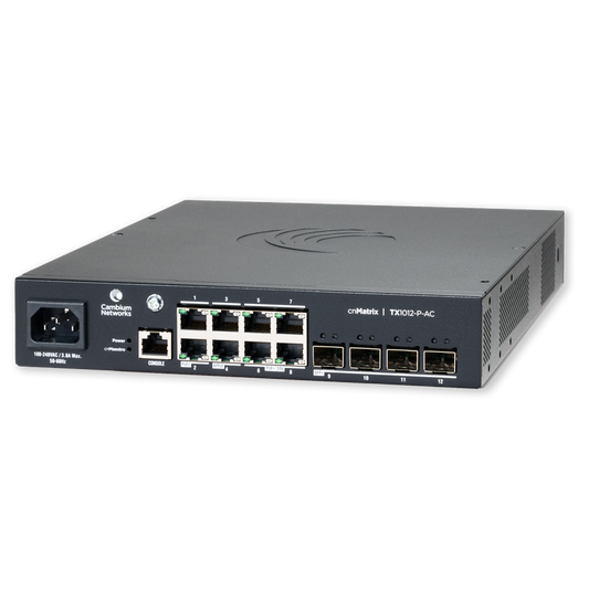 Cambium cnMatrix TX1012-P-AC, AC Powered Intelligent Ethernet PoE Switch, 8 x 1Gbps, and 4 SFP+, no pwr cord CBTX1012AF MXTX1012GxPAF0