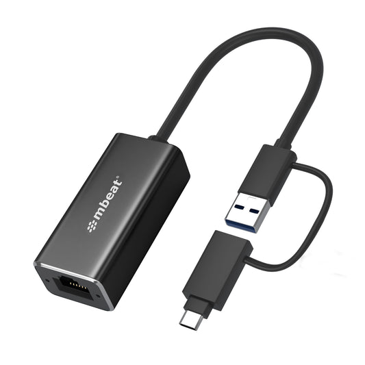 mbeat 2-in-1 USB 3.1 Gigabit LAN Adapter with USB-C Converter/ USB 3.1/ RJ45/ Transfer Speed: 10/100/1000Mbps Weight: 32.6g MB-CU3-LAN