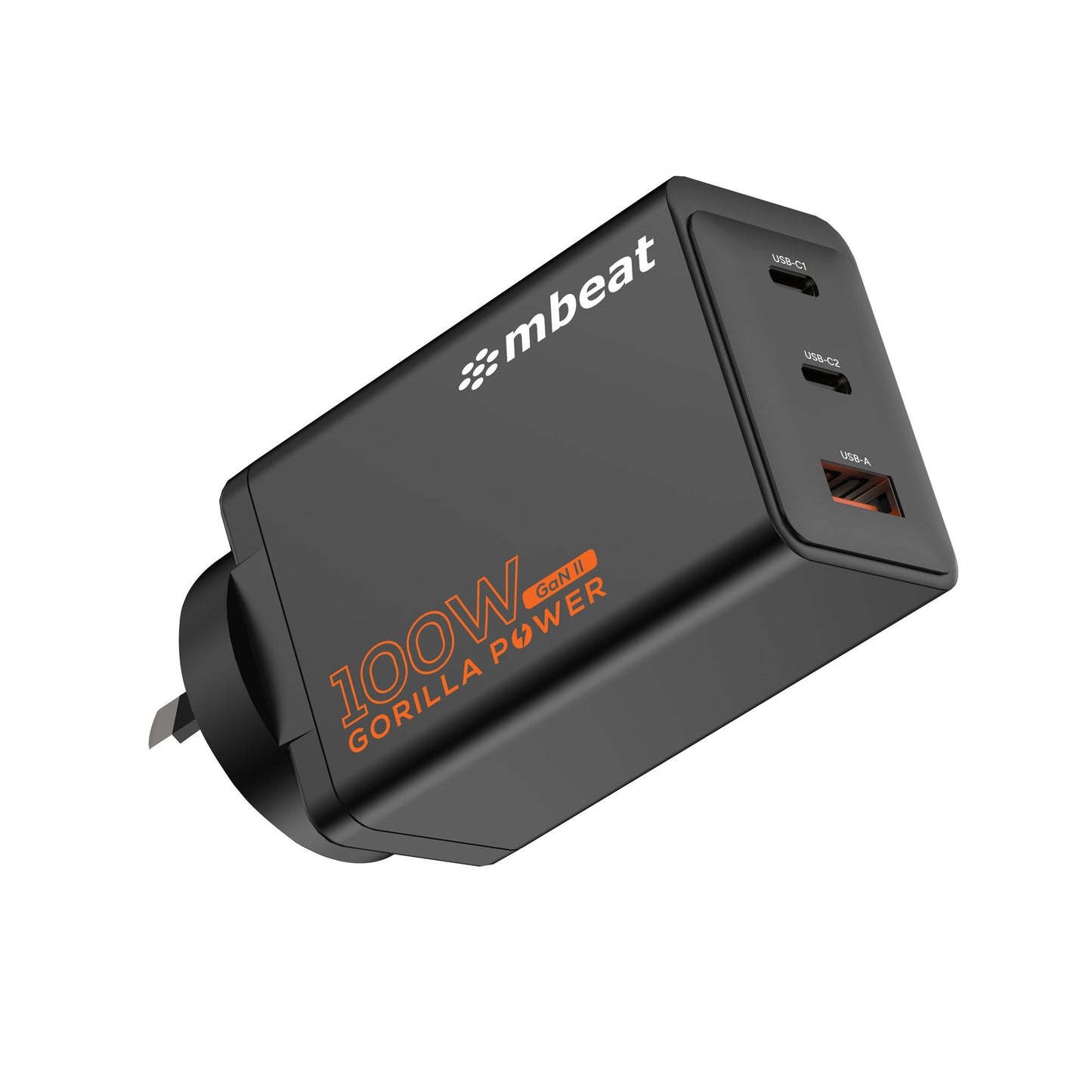 mbeat Gorilla Power PD 100W GaN II USB-C Charger 50% smaller than the standard Supports a wide range of devices Product Weight: 180g MB-PD100W2CA-K