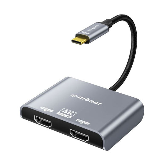 mbeat Tough Link USB-C to Dual 4K/60Hz HDMI MST Adapter 4K (3840x2160) @ 60Hz, 4K (3840x2160) @ 30Hz, 2K (2560x1440) @ 60Hz- Space Grey MB-XAD-C2HDM