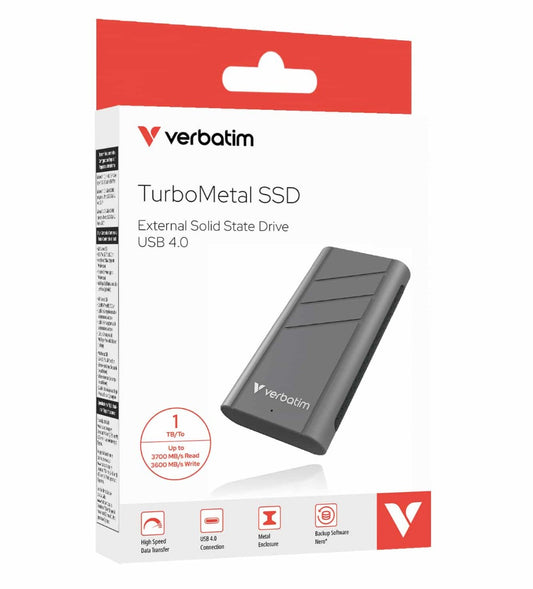 Verbatim TurboMetal SSD USB 4.0 1TB, High Speed Data transfer - up to 3700 MB/s read and 3600 MB/s write 32021
