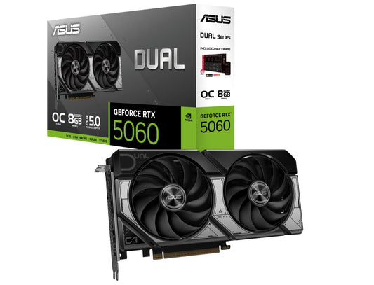 ASUS nVidia GeForce DUAL-RTX5060-O8G RTX5060 8GB GDDR7 OC Edition 2535MHz Boost Clock, RAM 28Gbps, 623 AI TOPs, Digital Max Resolution 7680 x 4320 DUAL-RTX5060-O8G