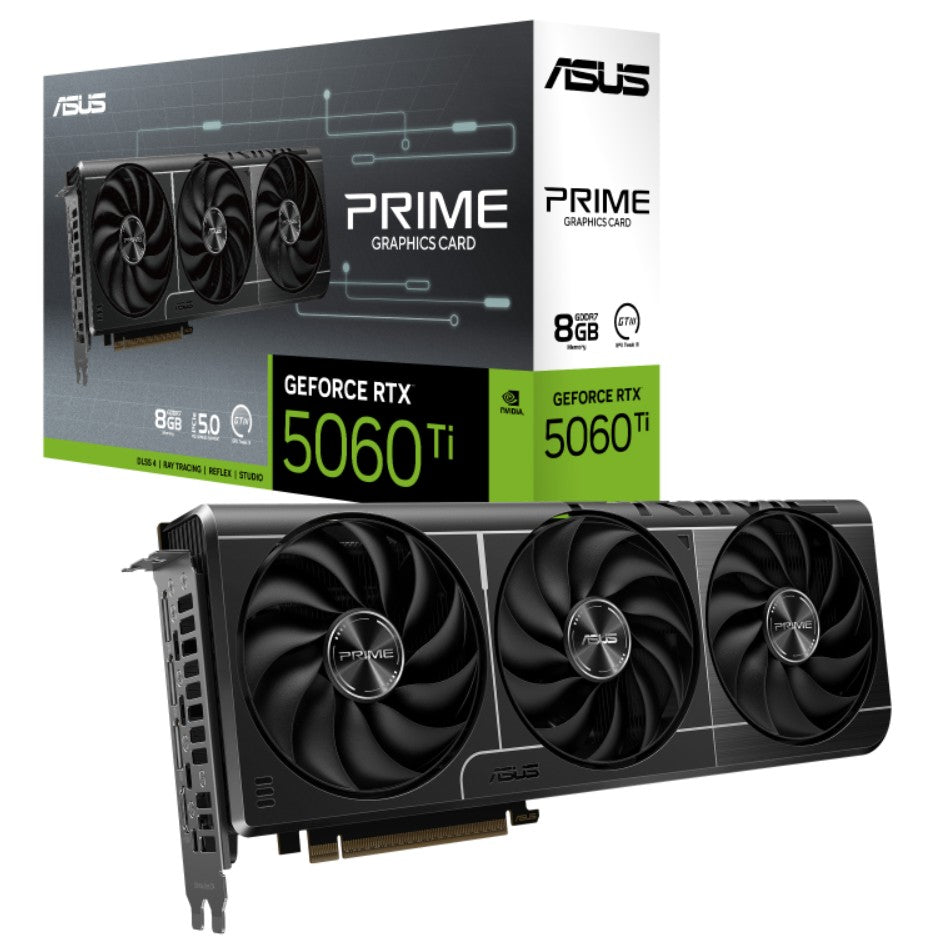 ASUS nVidia GeForce PRIME-RTX5060TI-8G RTX 5060 Ti 8GB GDDR7 2572MHz Boost Clock, RAM 28Gbps, 759 AI TOPs, Digital Max Resolutio PRIME-RTX5060TI-8G