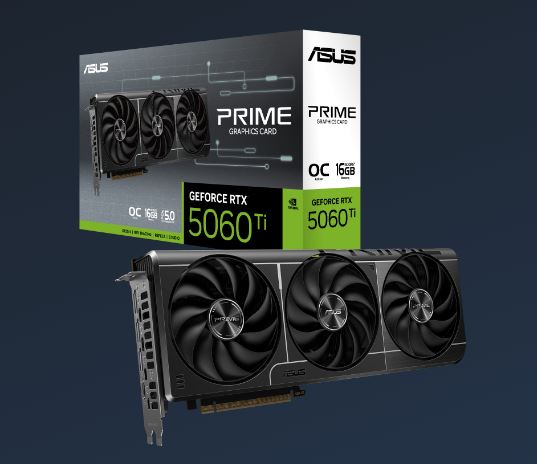 ASUS nVidia GeForce PRIME GeForce RTX 5060 Ti 16GB GDDR7 OC Edition, 128-bit, PCIe 5.0, 2647MHz, 4608 CUDA, 2.5-Slot PRIME-RTX5060TI-O16G