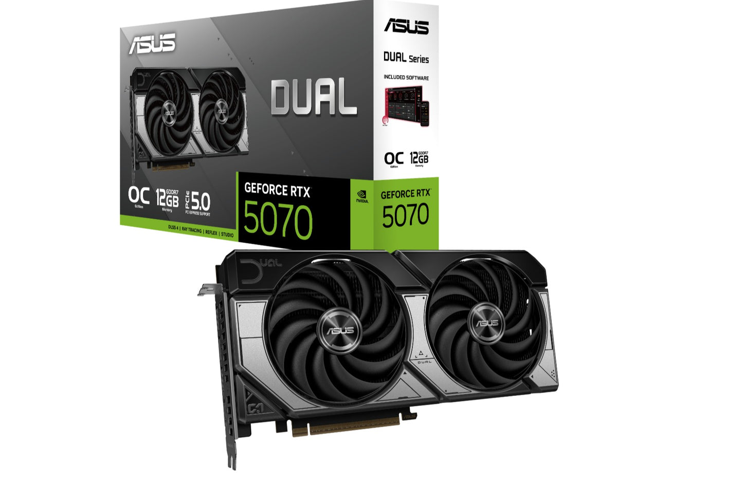 ASUS nVidia GeForce DUAL-RTX5070-O12G 12GB GDDR7 OC Edition, 2542MHz Boost Clock, RAM 28Gbps, 1000 AI TOPs, Digital Max Resolution 7680 x 4320 DUAL-RTX5070-O12G