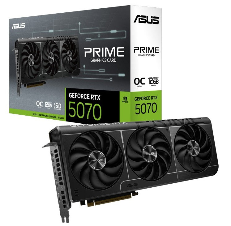 ASUS nVidia GeForce PRIME-RTX5070-O12G RTX 5070 12GB GDDR7 OC Edition 2557MHz Boost Clock, RAM 28Gbps, 1005 AI TOPs, Digital Max Resolution 7680 x 432 PRIME-RTX5070-O12G