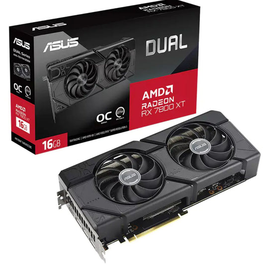 ASUS AMD Radeon DUAL-RX7800XT-O16G RX 7800 XT OC Edition 16GB GDDR6 2475MHz Boost Clock, RAM 19.5Gbps, 3xDP, 1xHDMI, 279.9x133.9x49.3 mm DUAL-RX7800XT-O16G