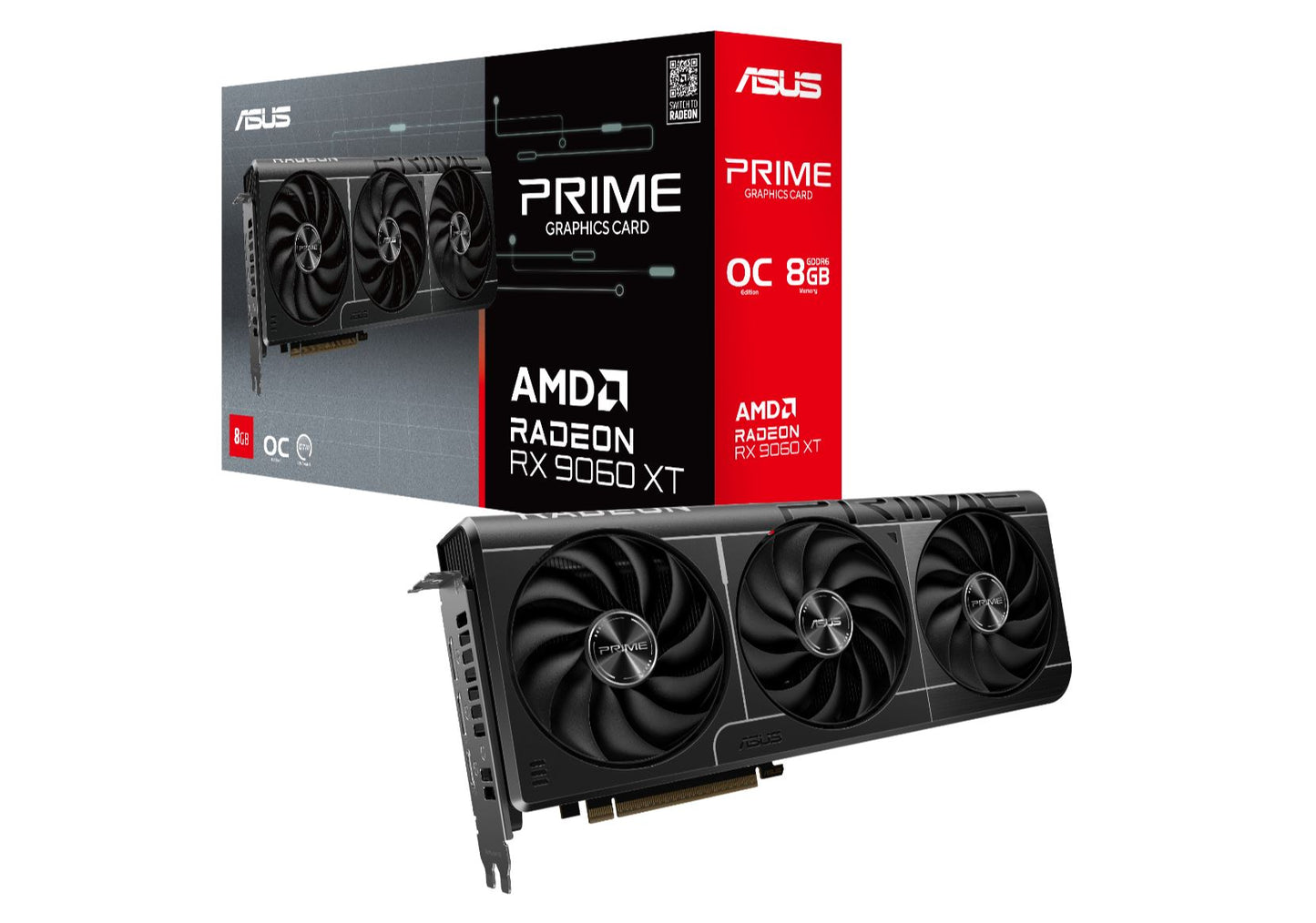 ASUS AMD Radeon PRIME-RX9060XT-O8G RX 9060 XT OC Edition, 8G GDDR6 128-bit, 2.5 Slot, Axial-Tech Fans, Dual BIOS, PCIe 5.0 PRIME-RX9060XT-O8G