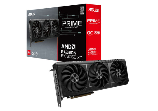 ASUS AMD Radeon PRIME-RX9060XT-O8G RX 9060 XT OC Edition, 8G GDDR6 128-bit, 2.5 Slot, Axial-Tech Fans, Dual BIOS, PCIe 5.0 PRIME-RX9060XT-O8G