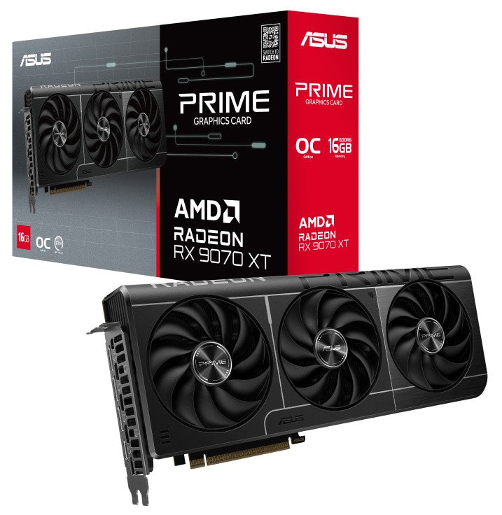 ASUS AMD Radeon PRIME-RX9070XT-O16G RX 9070 XT OC Edition, 16GB GDDR6 128-bit, 2.5 Slot, Axial-Tech Fans, Dual BIOS, PCie 5.0 PRIME-RX9070XT-O16G