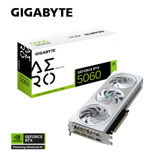 Gigabyte GeForce RTX 5060 AERO OC 8G, 2595 MHz, CUDA 3840, 28 Gbps, GDDR7, 128 bit, PCI-E 5.0, PSU 500W, DisplayPort 2.1b *3 HDMI 2.1b x1 GV-N5060AERO OC-8GD