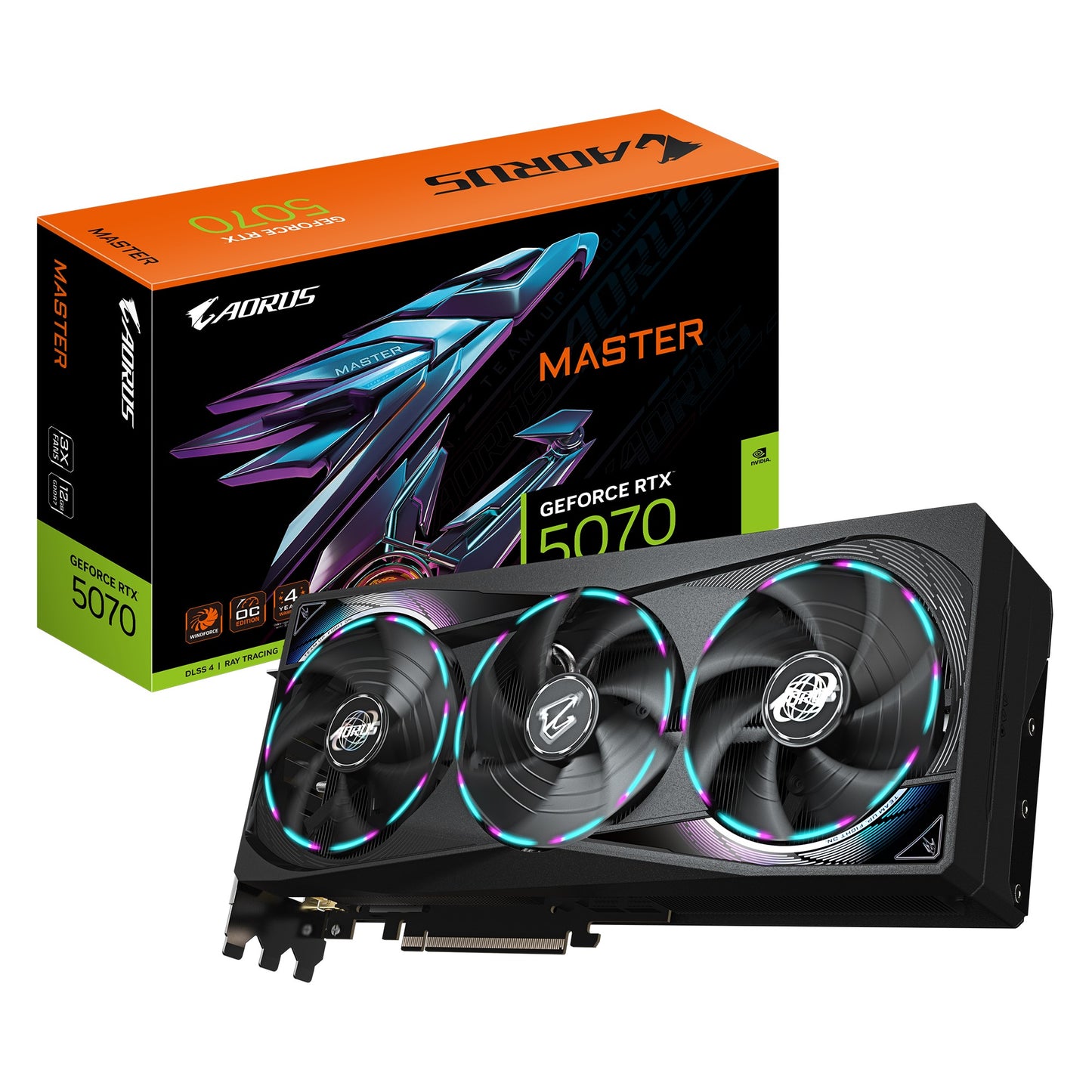 Gigabyte AORUS GeForce RTX 5070 MASTER 12G, 2715 MHz, CUDA 6144, 28 Gbps, GDDR7, 192 bit, PCI-E 5.0, ATX, PSU 750W, DisplayPort 2.1b *3 HDMI 2.1b *1 GV-N5070AORUS M-12GD