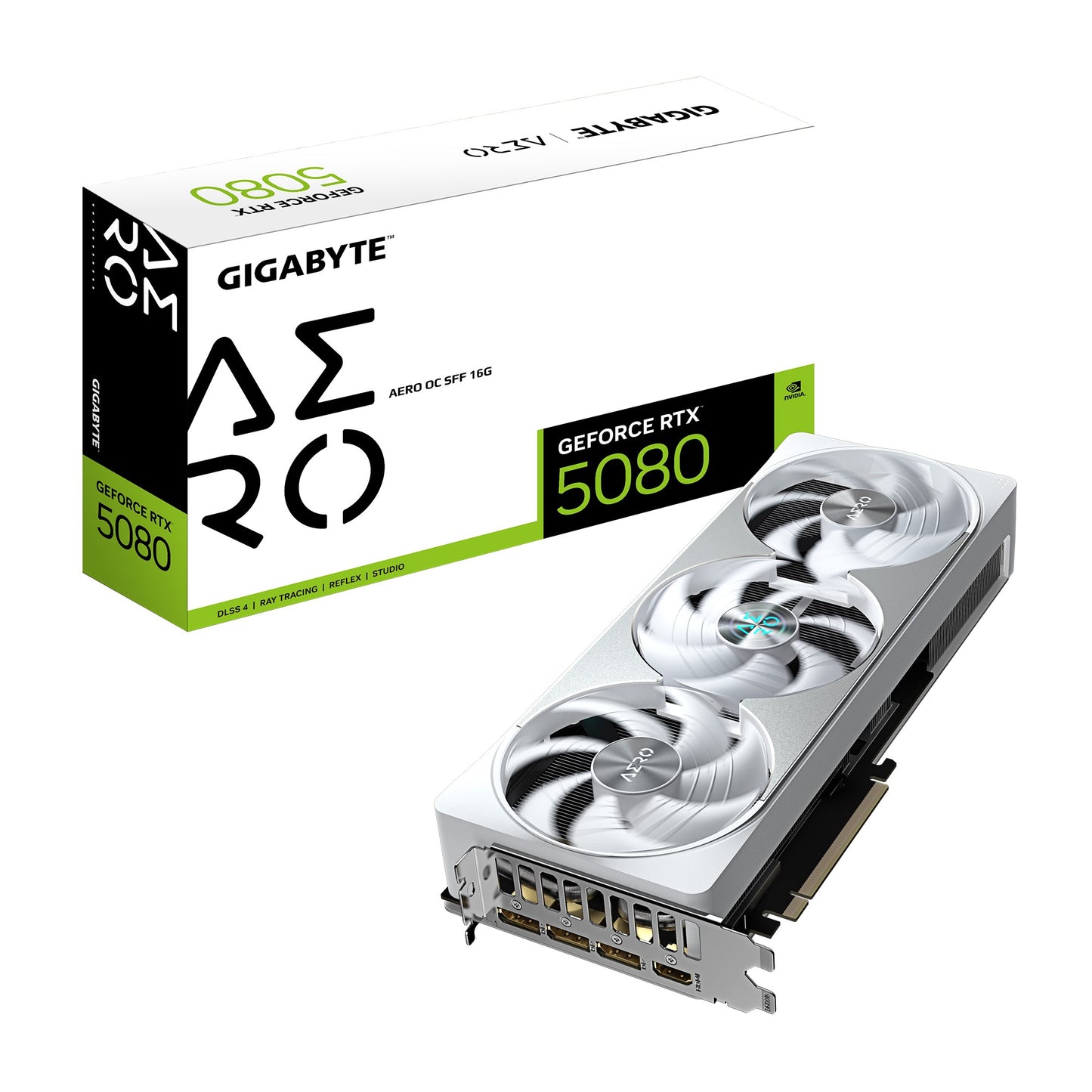 Gigabyte GeForce RTX 5080 AERO OC SFF 16G, 2730 MHz, CUDA 10752, 30 Gbps, GDDR7, 256 bit, PCI-E 5.0, PSU 850W, DisplayPort 2.1b x3 HDMI 2.1b x1 GV-N5080AERO OC-16GD