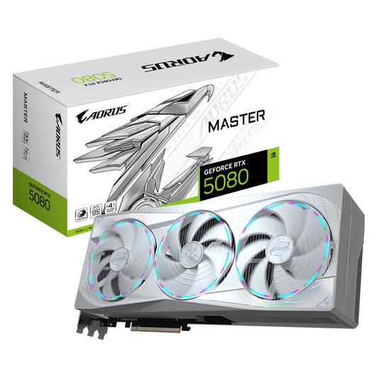 Gigabyte AORUS GeForce RTX 5080 MASTER ICE 16G, 2805 MHz, CUDA 10752, 30 Gbps, GDDR7, 256 bit, PCI-E 5.0, PSU 850W, DisplayPort 2.1b x3 HDMI 2.1b x1 GV-N5080AORUSM ICE-16GD
