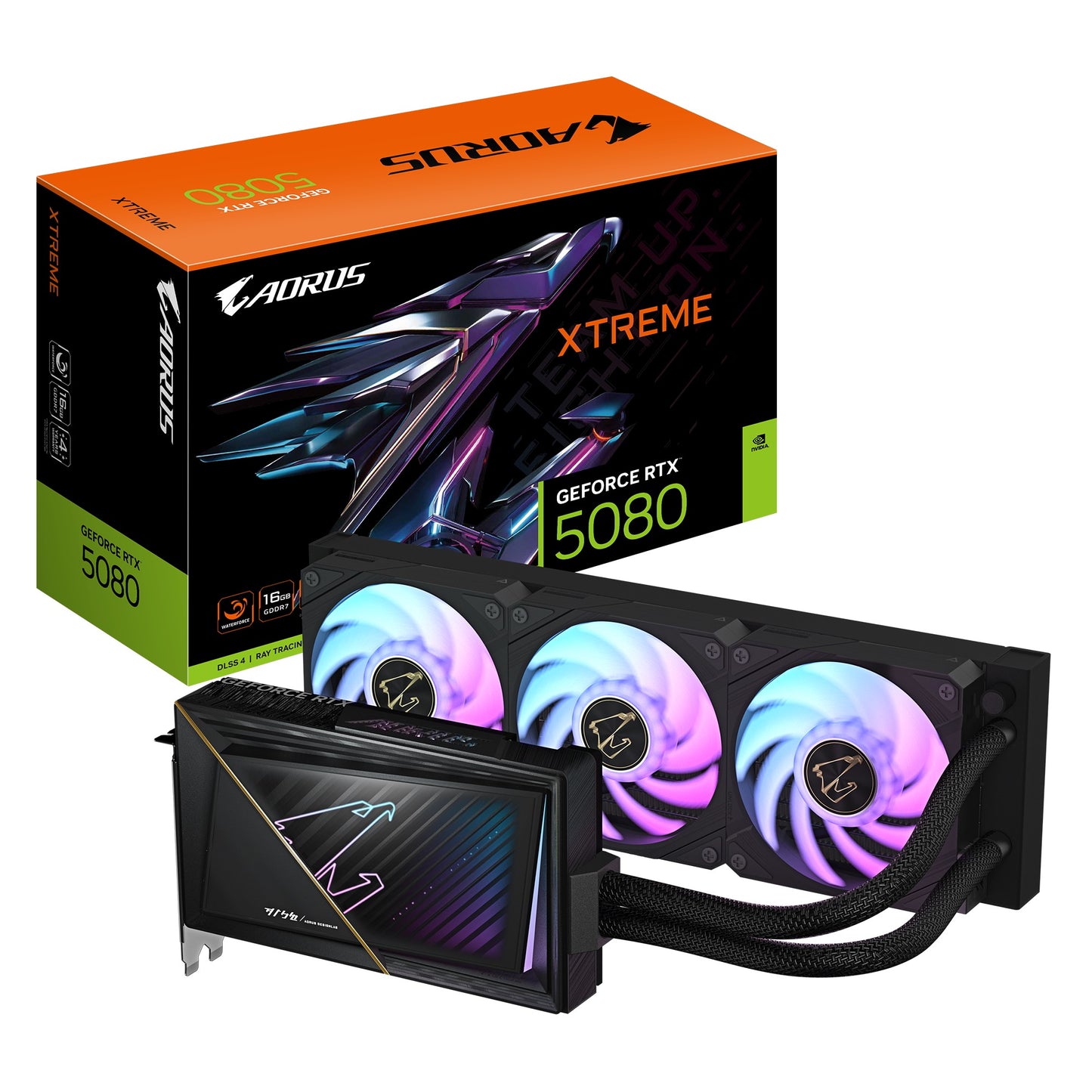 Gigabyte AORUS GeForce RTX 5080 XTREME WATERFORCE 16G, 2805 MHz, CUDA 10752, 30 Gbps, GDDR7, 256 bit, PCI-E 5.0, PSU 850W, HDMI 2.1b x1 GV-N5080AORUSX W-16GD