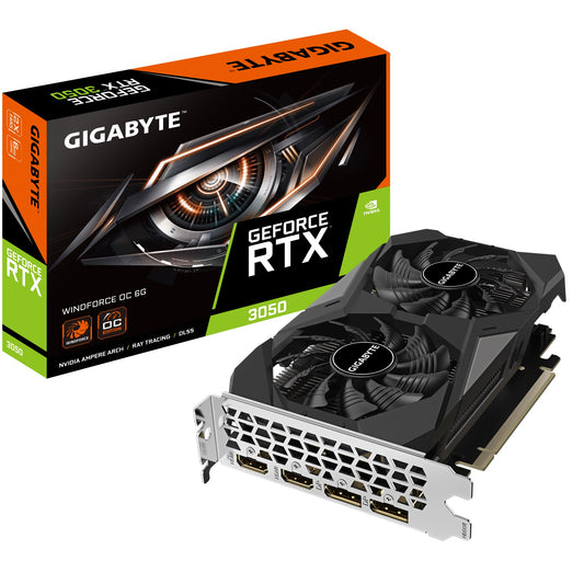 Gigabyte nVidia GeForce RTX 3050 WINDFORCE OC V2 6G, 1477 MHz, CUDA 2304, 14000 MHz, GDDR6, 96 bit, PCI-E 4.0, PSU 300W, DP1.4a*2 HDMI 2.1*2 GV-N3050WF2OCV2-6GD