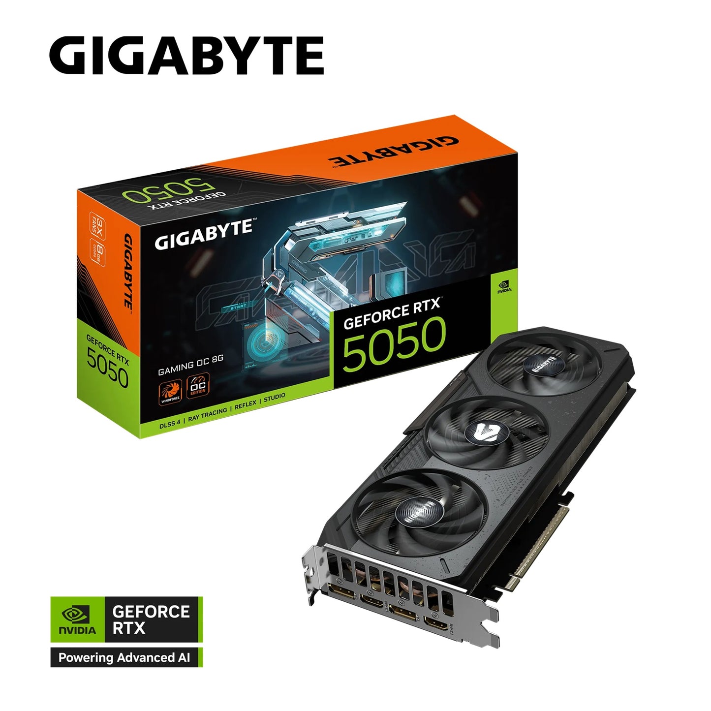 Gigabyte GeForce RTX 5050 GAMING OC 8G, 20 Gbps, GDDR6, 128 bit, PCI-E 5.0, DirectX 12 API, PSU 550W, 8 Pin*1, DisplayPort 2.1b *2, HDMI 2.1b *2 GV-N5050GAMING OC-8GD