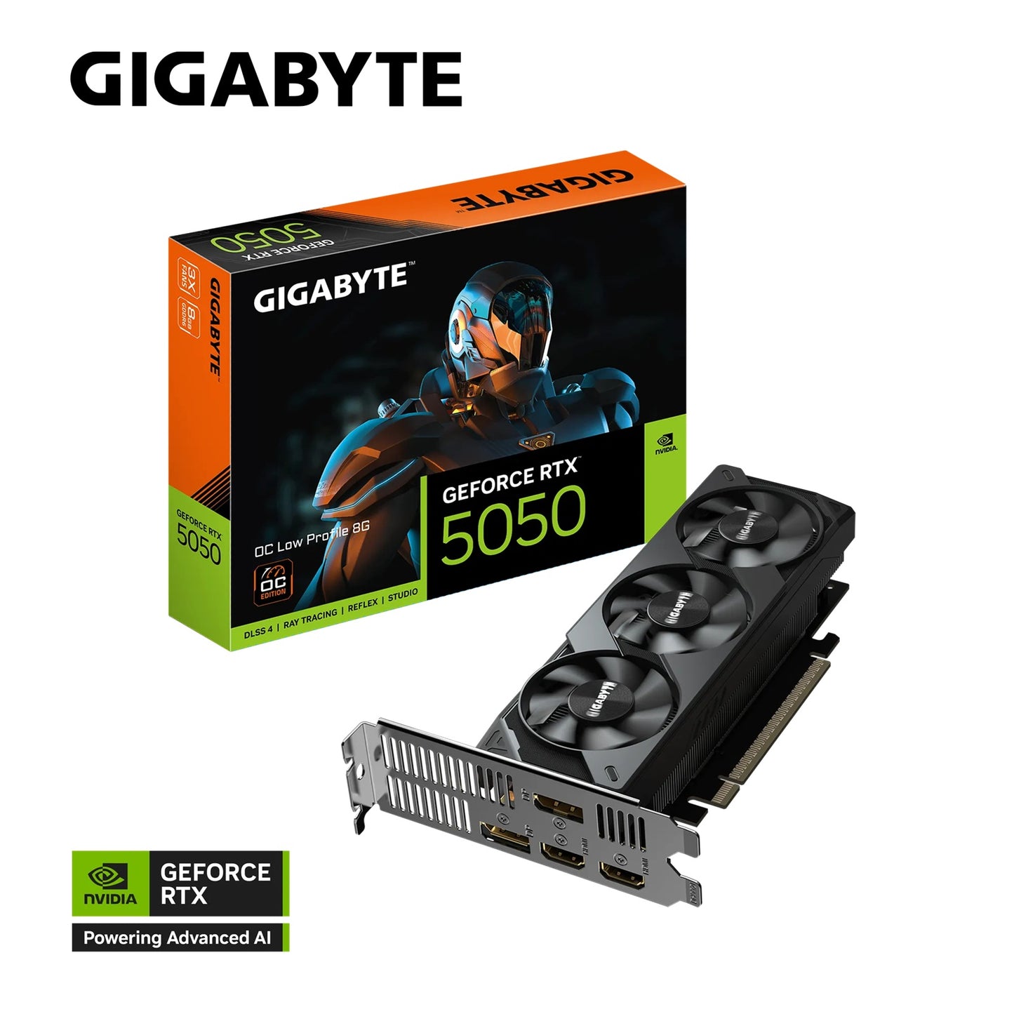 Gigabyte GeForce RTX 5050 OC Low Profile 8G, 20 Gbps, GDDR6, 128 bit, PCI-E 5.0, DirectX 12 API, PSU 550W, 8 Pin*1, HDMI 2.1b *2 GV-N5050OC-8GL