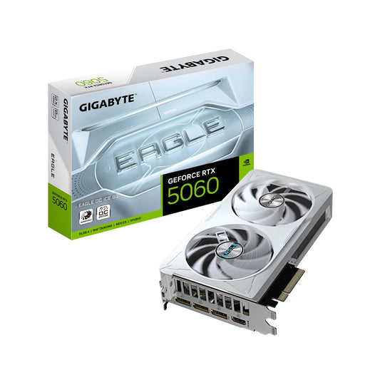 Gigabyte GeForce RTX 5060 EAGLE OC ICE 8G, 2550 MHz, CUDA 3840, 28 Gbps, GDDR7, 128 bit, PCI-E 5.0, PSU 450W, DisplayPort 2.1b *3 HDMI 2.1b x1 GV-N5060EAGLEOC ICE-8GD