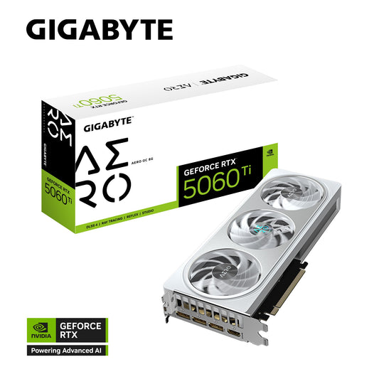 Gigabyte GeForce RTX 5060 Ti AERO OC 8G, 2647 MHz, CUDA TBD, 28 Gbps, GDDR7, 128 bit, PCI-E 5.0, PSU 650W, DisplayPort 2.1b *3 HDMI 2.1b *1 GV-N506TAERO OC-8GD