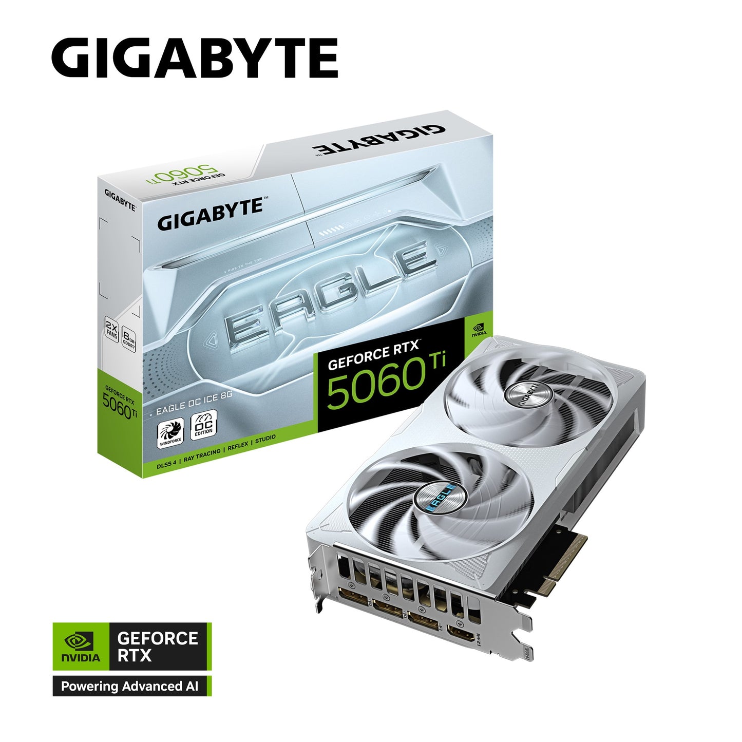 Gigabyte GeForce RTX 5060 Ti EAGLE OC ICE 8G, 2617 MHz, 28 Gbps, GDDR7, 128 bit, PCI-E 5.0, ATX, PSU 650W, DisplayPort 2.1b *3, HDMI 2.1b *1 GV-N506TEAGLEOC ICE-8GD