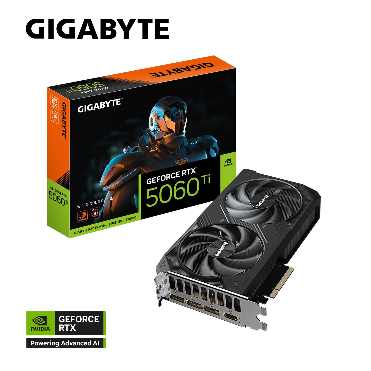 Gigabyte GeForce RTX 5060 Ti WINDFORCE OC 16G, 2587 MHz, CUDA TBD, 28 Gbps, GDDR7, 128 bit, PCI-E 5.0, PSU 650W, DisplayPort 2.1b *3 HDMI 2.1b *1 GV-N506TWF2OC-16GD