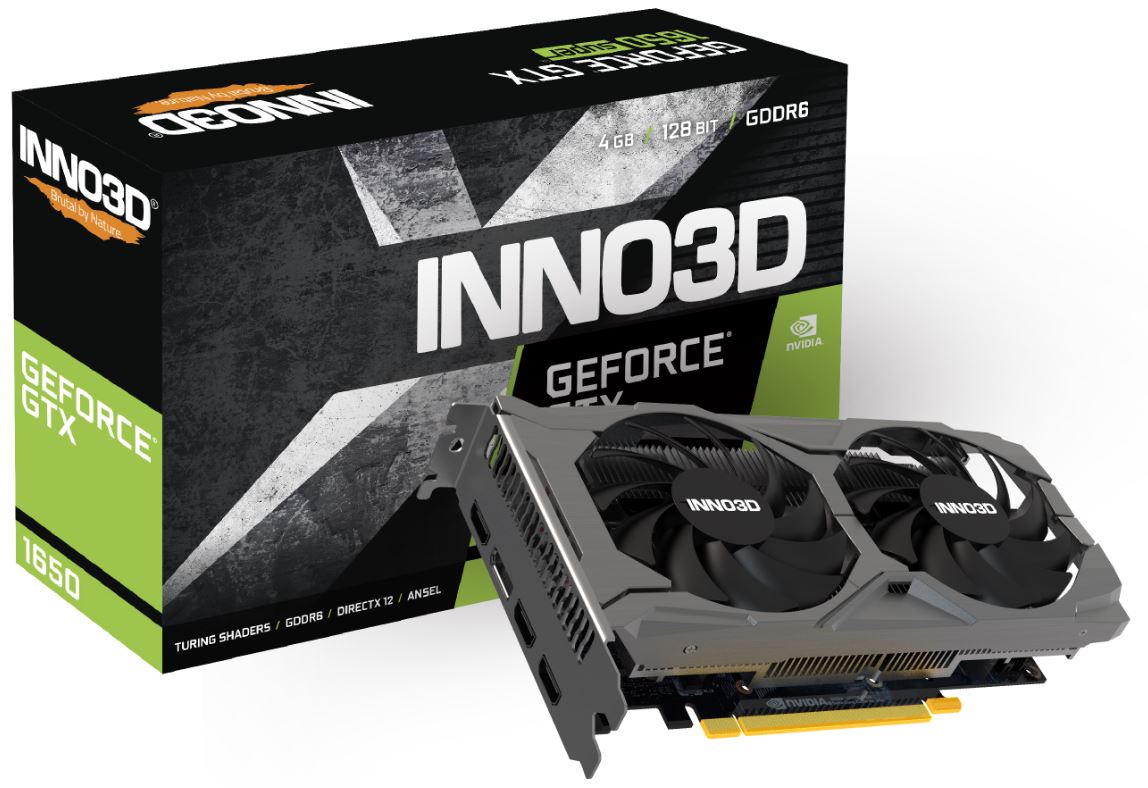 INNO3D nVidia GeForce GTX1650 TWIN X2 OC V3 4GB GDDR6 1635 MHz Boost Clock, RAM 12Gbps, 1xHDMI, 3x DP N16502-04D6X-171330N