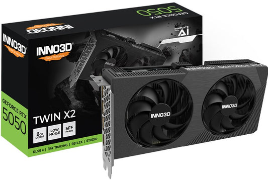 INNO3D nVidia GeForce RTX 5050 TWIN X2 8GB GDDR6 2572 MHz Boost Clock, RAM 20 Gbps, 3x DP, 1xHDMI, 225x116x41mm N50502-08D6-174071N