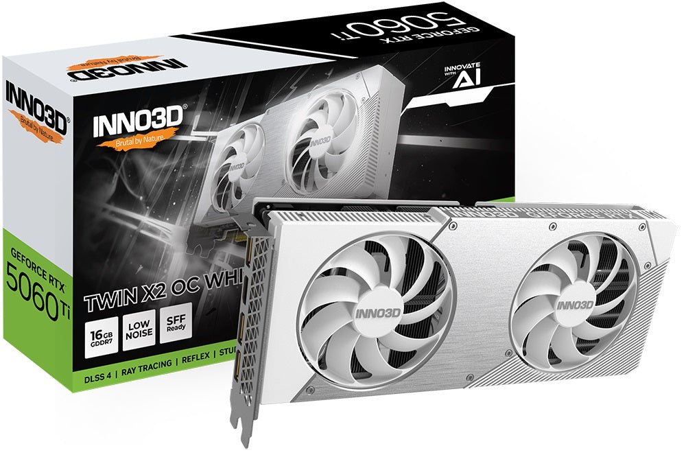 INNO3D nVidia GeForce RTX 5060 Ti TWIN X2 OC White 16GB GDDR7, 2602MHz Boost Clock, RAM 28Gbps, 3xDP, 1xHDMI N506T2-16D7X-191073W