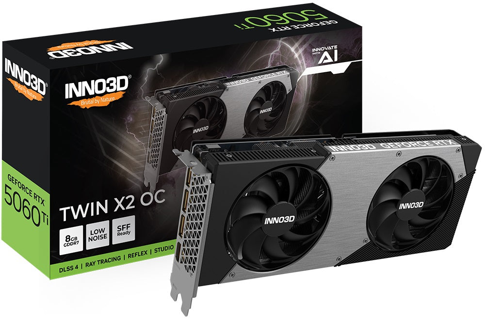 INNO3D nVidia GeForce RTX 5060 Ti TWIN X2 OC 8GB GDDR7, 2602MHz Boost Clock, RAM 28Gbps, 3xDP, 1xHDMI N506T2-08D7X-193075N