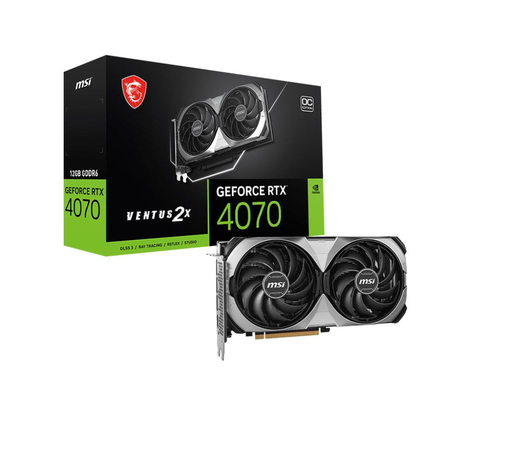 MSI nVidia GeForce RTX 4070 VENTUS 2X E1 12G OC Video Card 2505 MHz Boost Clock, 12GB GDDR6, DisplayPort x 3 (v1.4a), HDMI x 1(NEW) GeForce RTX 4070 VENTUS 2X E1 12G OC