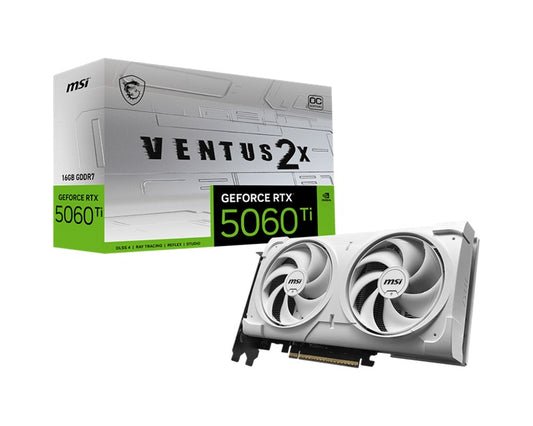 MSI nVidia GeForce RTX 5060 Ti 16G VENTUS 2X OC WHITE PLUS, Boost 2602 MHz, CUDA 4608, 16GB GDDR7, 28 Gbps, 600W PSU, HDMI x 1 (embargo) GeForce RTX 5060 Ti 16G VENTUS 2X OC WHITE PLUS