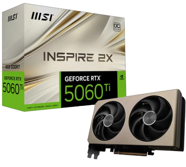 MSI nVidia GeForce RTX 5060 Ti 8G INSPIRE 2X OC, PCI Express Gen 5 x 16, Boost: 2617 MHz, CUDA 4608 Units, 8GB GDDR7, HDMI x 1 GeForce RTX 5060 Ti 8G INSPIRE 2X OC