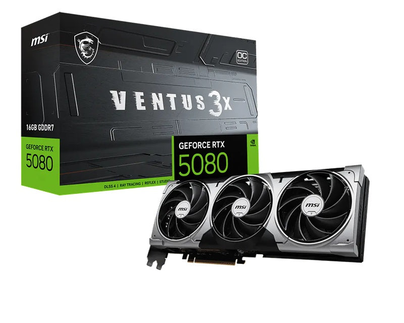 MSI nVidia GeForce RTX 5080 16G VENTUS 3X OC, Boost: 2640 MHz, CUDA 10752 Units, 16GB GDDR7, HDMI x 1 GeForce RTX 5080 16G VENTUS 3X OC