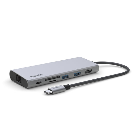 Belkin Connect USB-C 7-in-1 Multiport Adapter - Grey (INC009btSGY), 2xUSB-A 1xUSB-C 100W Power Delivery 1xGbE 1xSD 1xMicro SD 4K HDMI 2YR