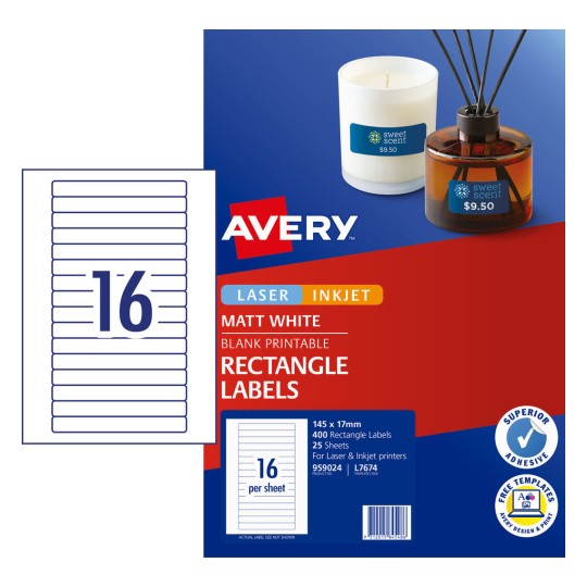 Avery Laser Label L7674 16UP Pk25  - 959024