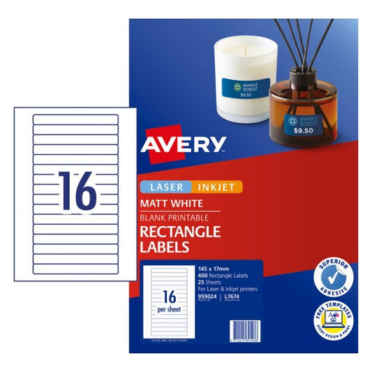 Avery Laser Label L7674 16UP Pk25  - 959024