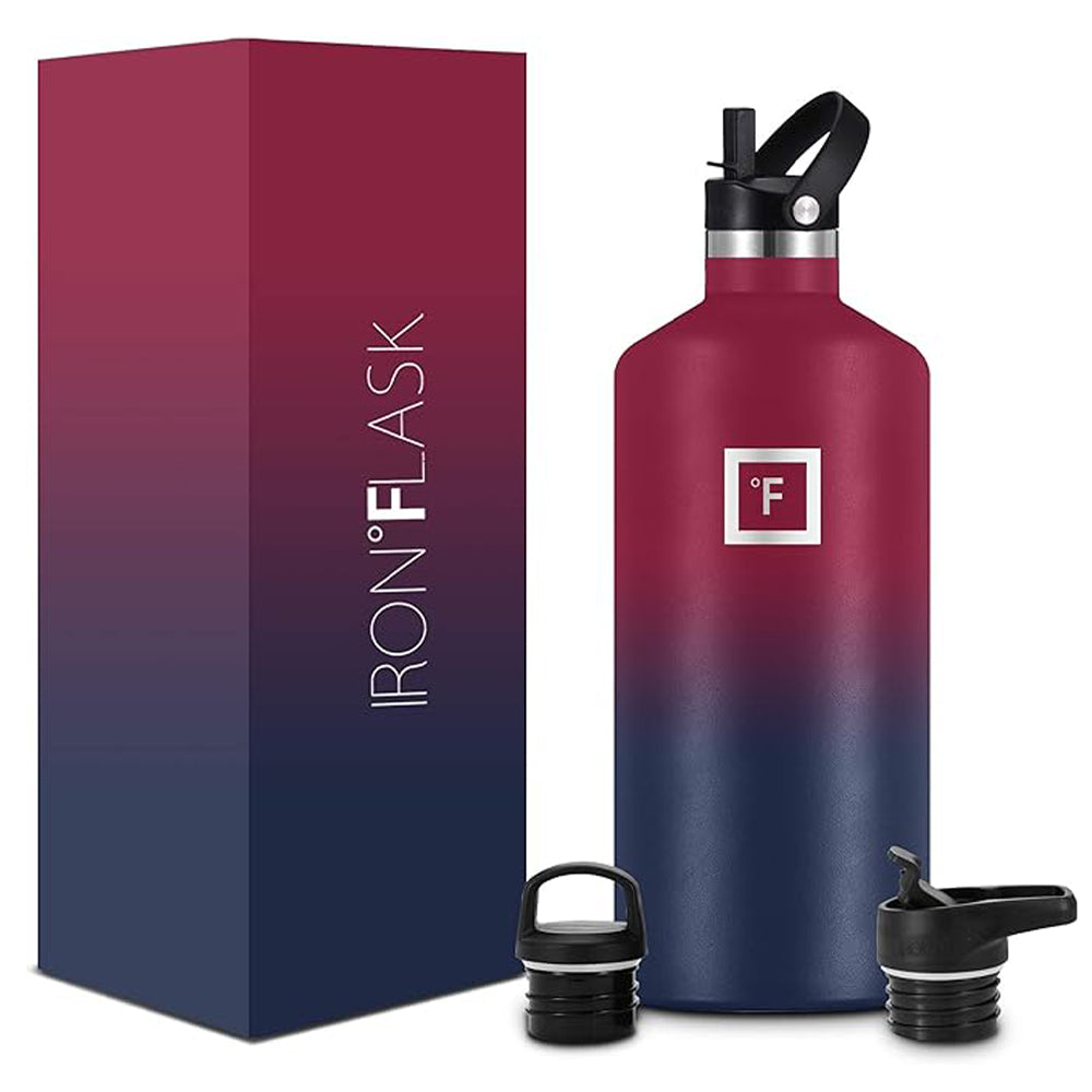 Iron Flask Narrow Mouth Bottle with Straw Lid, Dark Rainbow, 64oz/1900ml IRO-FGS-A050-01-AF1US