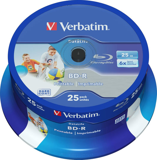 Verbatim 6X BD-R SL Datalife Inkjet Printable - 25 Pack Spindle 43811