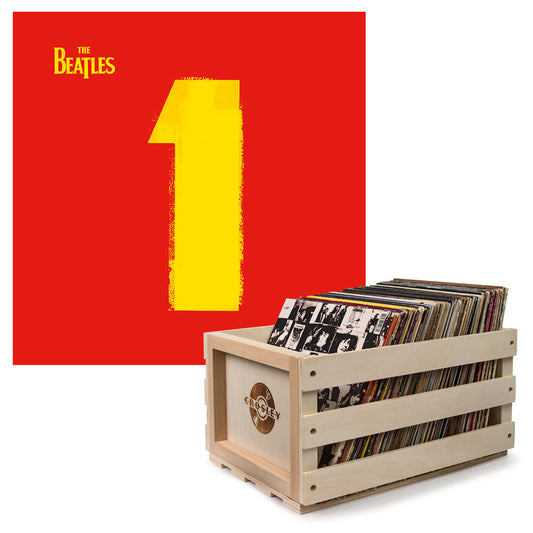 Crosley Record Storage Crate & The Beatles - 1 - Double Vinyl Album Bundle UM-4756790-B